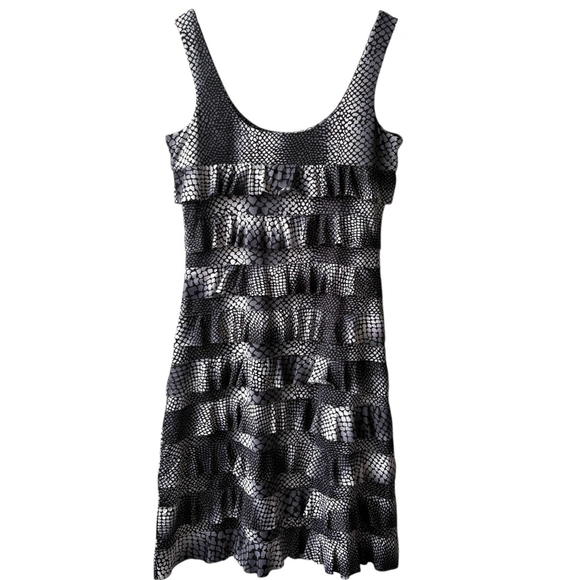 Tango Mango Monochrome Animal Print Scoop Neck Tank Dress Tiered Ruffled SMALL - Picture 6 of 11